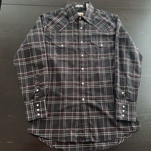 Vintage Mens Ely Cattleman Black Stripe Pearl Snap Western Shirt  Size 15 1/2 33